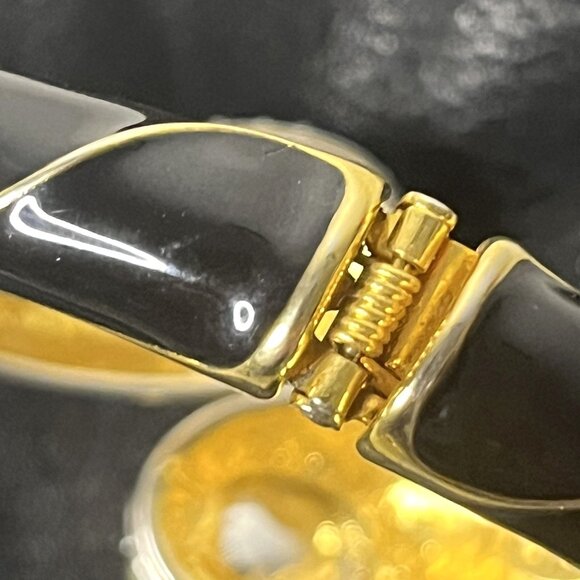 Vintage Kenneth Jay Lane Black and Gold Enamel, Rhinestone Clamper Bracelet - Picture 7 of 9
